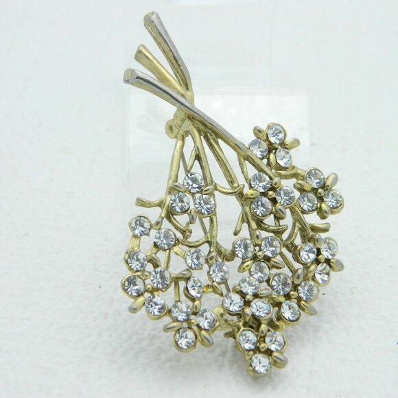 Vintage Gold Tone Clear Rhinestone Large Flower - Picture 2 of 4